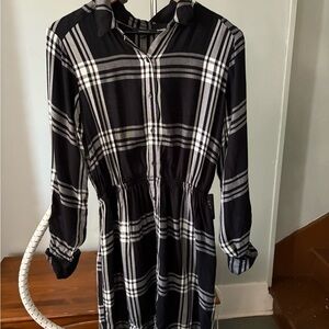 Black and White Plaid Shirt Dress
